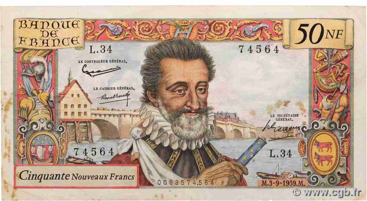 50 Nouveaux Francs HENRI IV FRANCE  1959 F.58.03 TTB