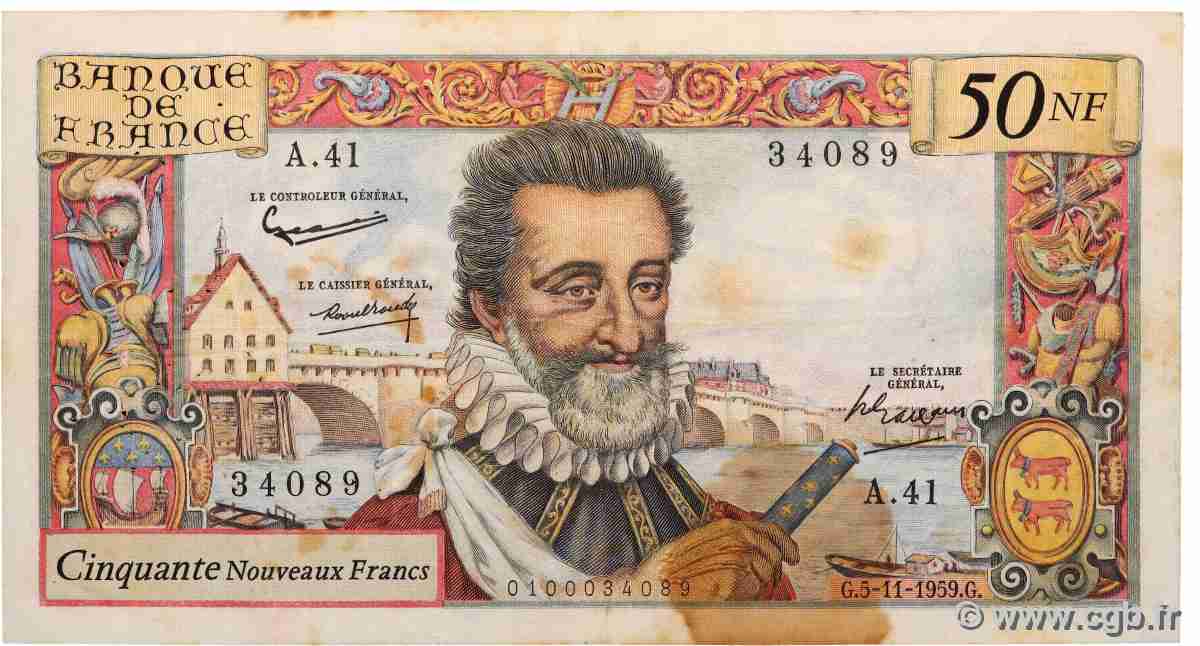 50 Nouveaux Francs HENRI IV FRANCE  1959 F.58.04 TB