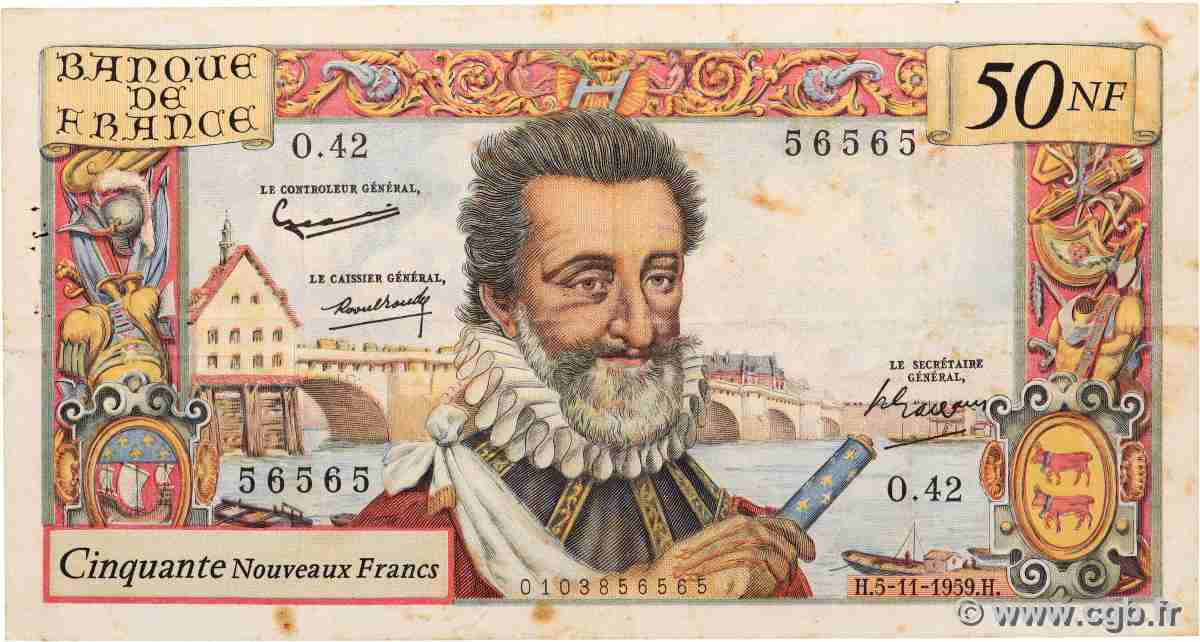 50 Nouveaux Francs HENRI IV FRANCE  1959 F.58.04 TTB