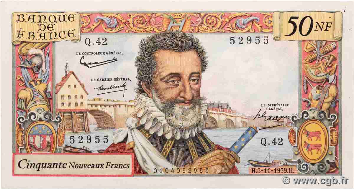 50 Nouveaux Francs HENRI IV FRANCE  1959 F.58.04 pr.SUP