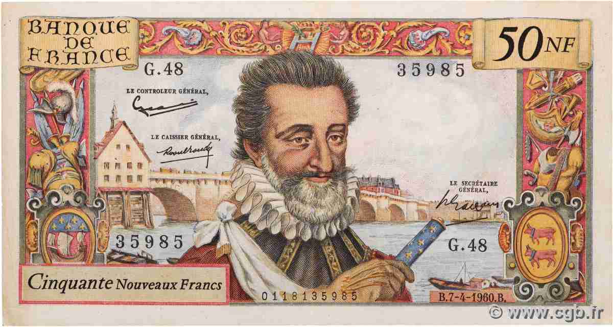 50 Nouveaux Francs HENRI IV FRANCE  1960 F.58.05 TTB