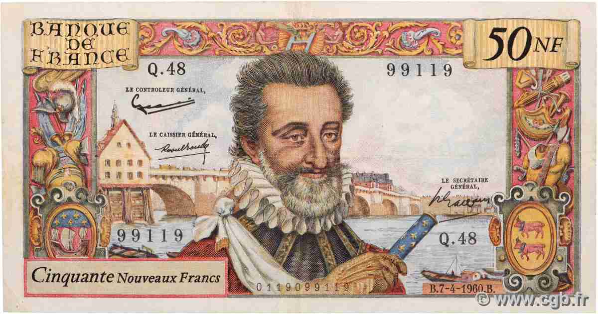 50 Nouveaux Francs HENRI IV FRANCE  1960 F.58.05 TB+