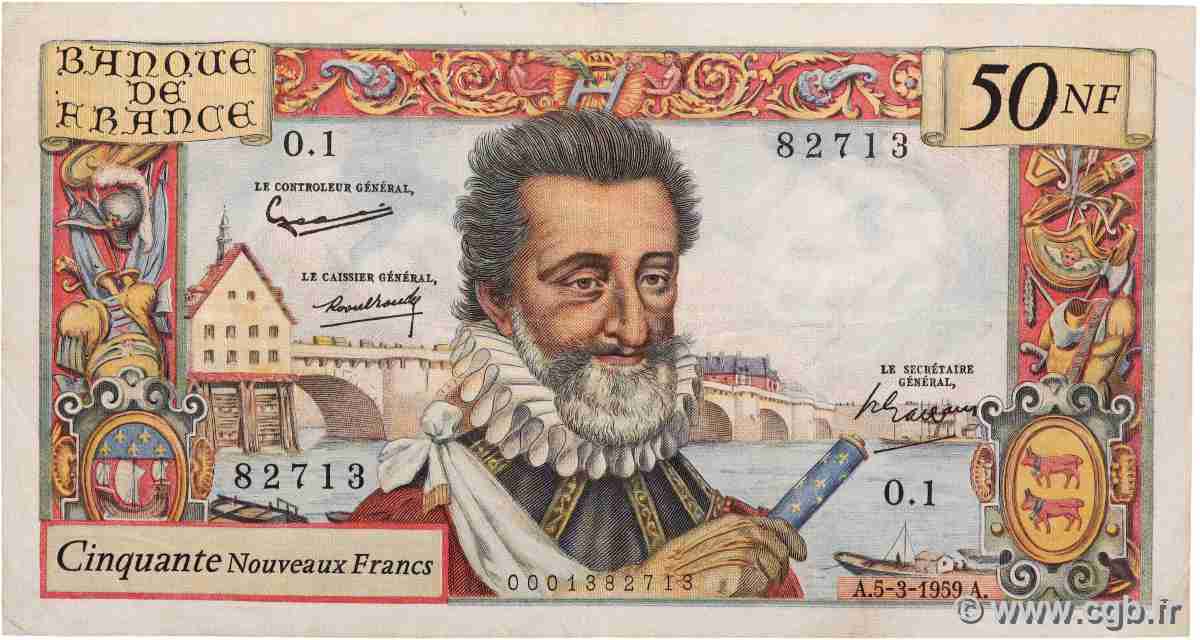 50 Nouveaux Francs HENRI IV FRANCE  1959 F.58.01 pr.TTB