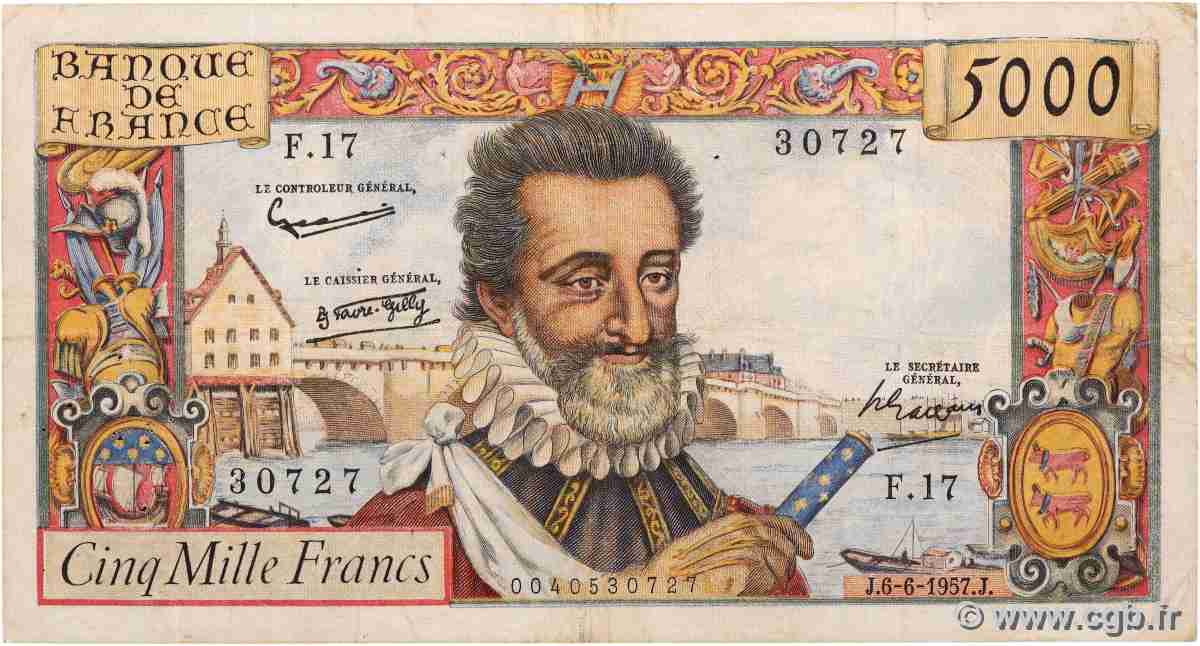 5000 Francs HENRI IV FRANCE  1957 F.49.02 F