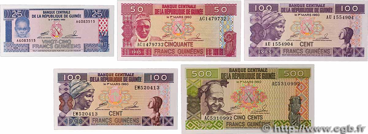 25, 50, 100 et 500 Francs Guinéens Lot GUINEA  1985 P.28, P.29, P.30, P.31a et P.35 FDC
