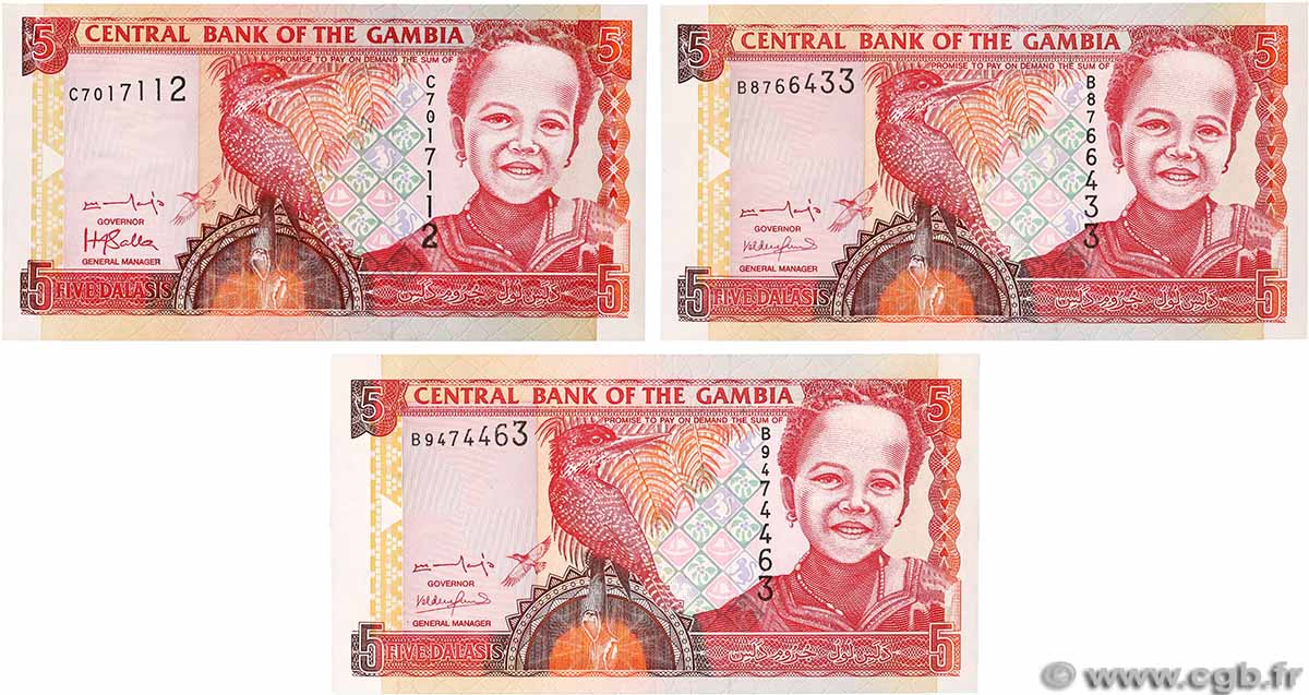 5 Dalasis Lot GAMBIA  1996 P.16a et P.20a FDC