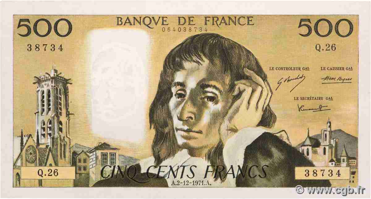 500 Francs PASCAL FRANCE  1971 F.71.07 SUP