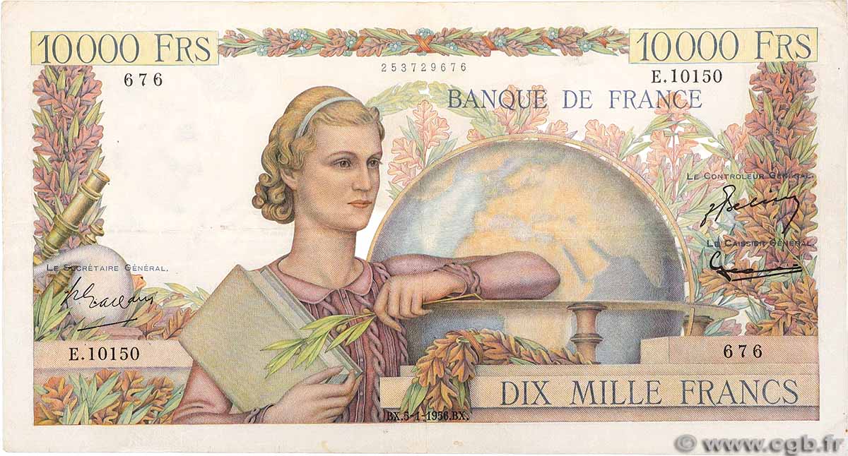 10000 Francs GÉNIE FRANÇAIS FRANCE  1956 F.50.78 TB