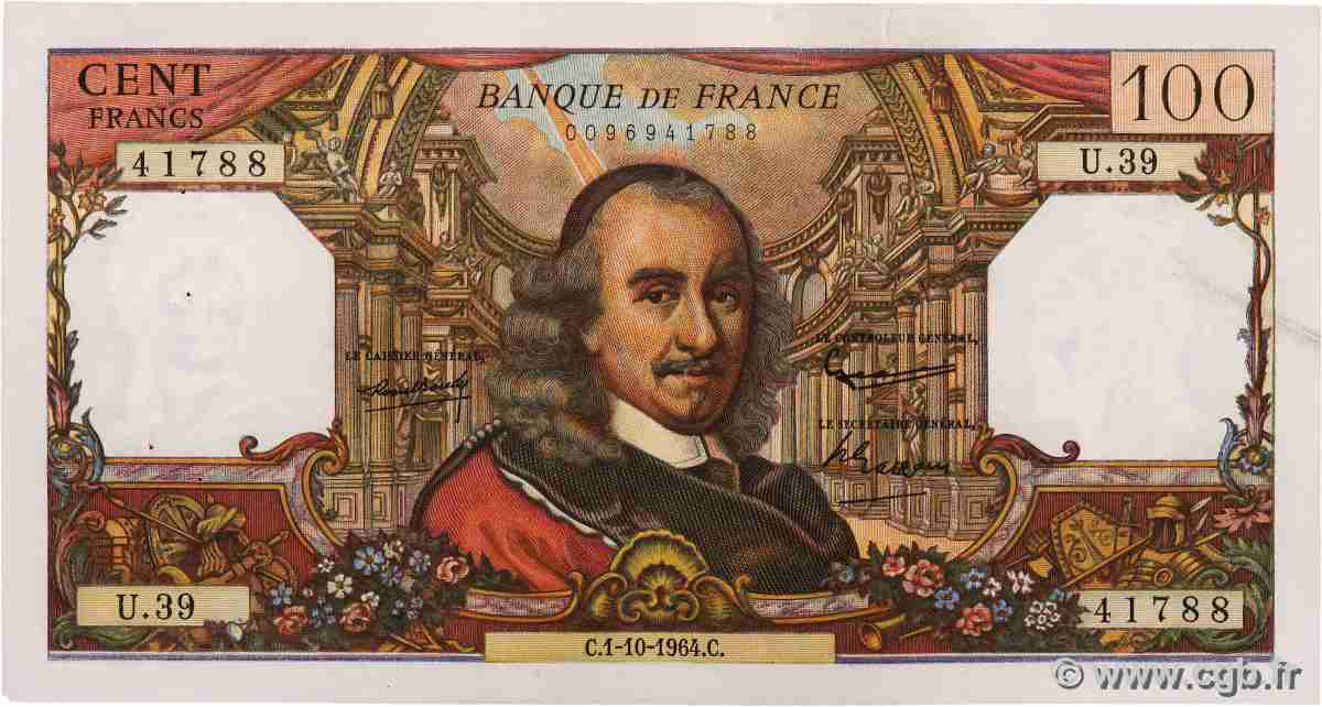 100 Francs CORNEILLE FRANCE  1964 F.65.04 TTB