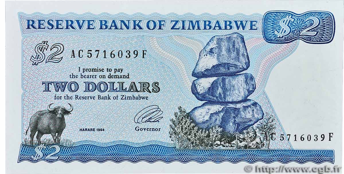 2 Dollars ZIMBABWE  1994 P.01c q.FDC