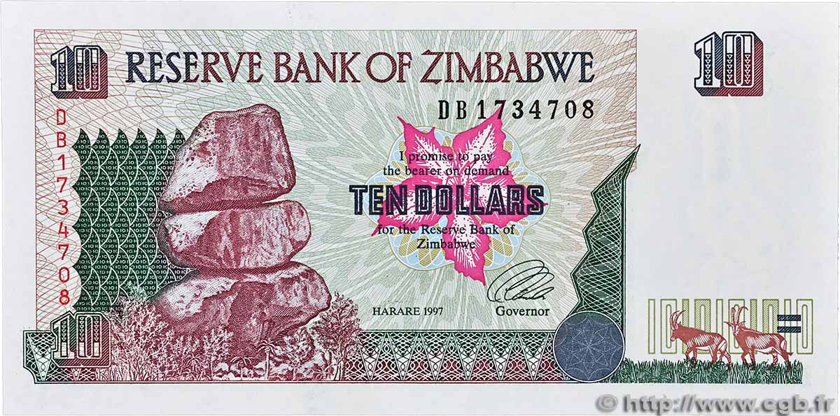 10 Dollars ZIMBABWE  1997 P.06 FDC