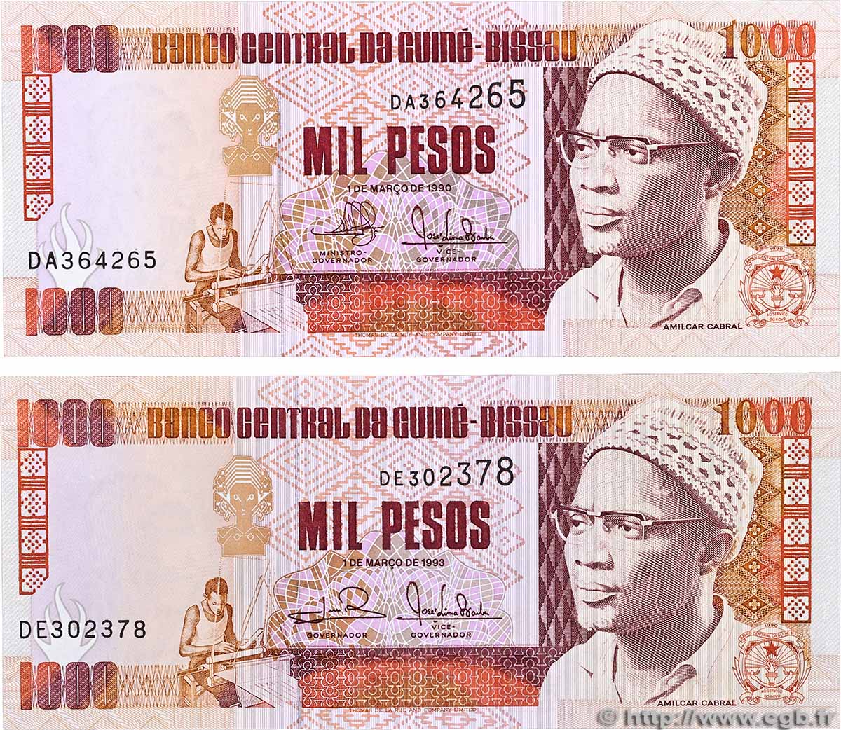 1000 Pesos Lot GUINEA-BISSAU  1993 P.13a et P.13b FDC