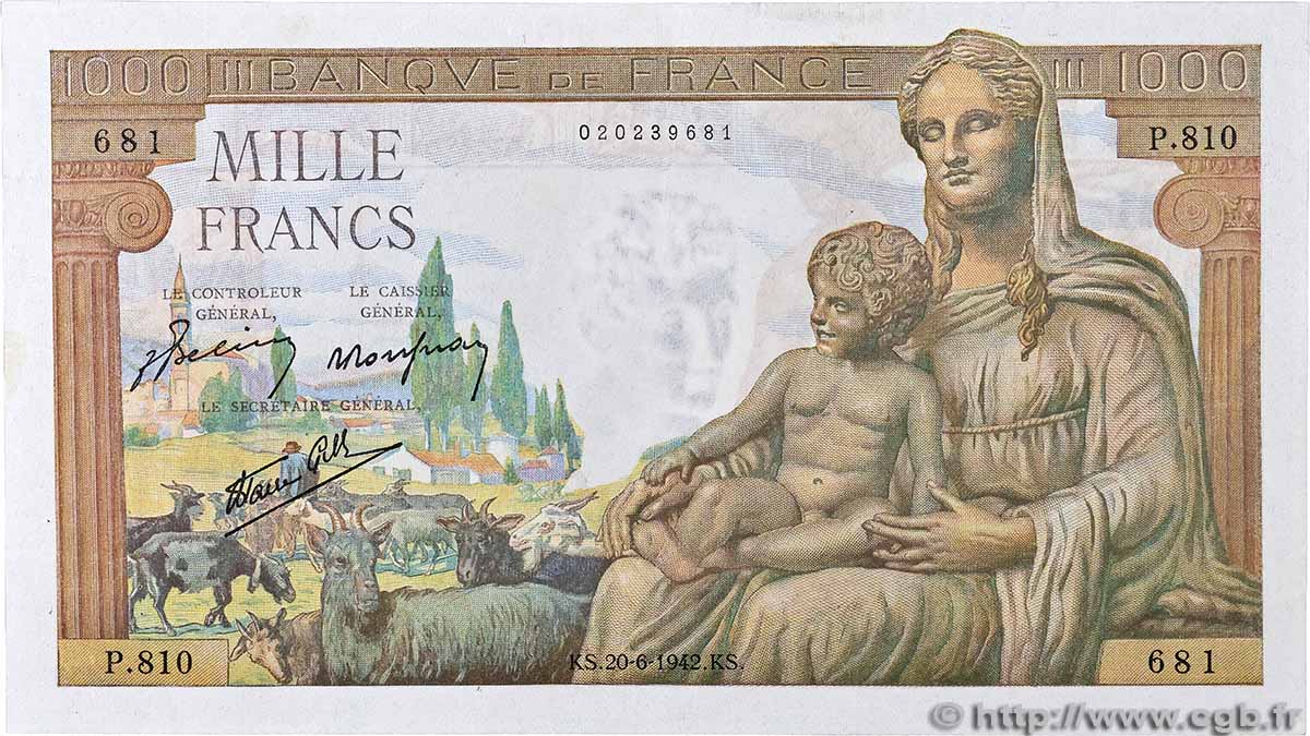 1000 Francs DÉESSE DÉMÉTER FRANCIA  1942 F.40.03 BB