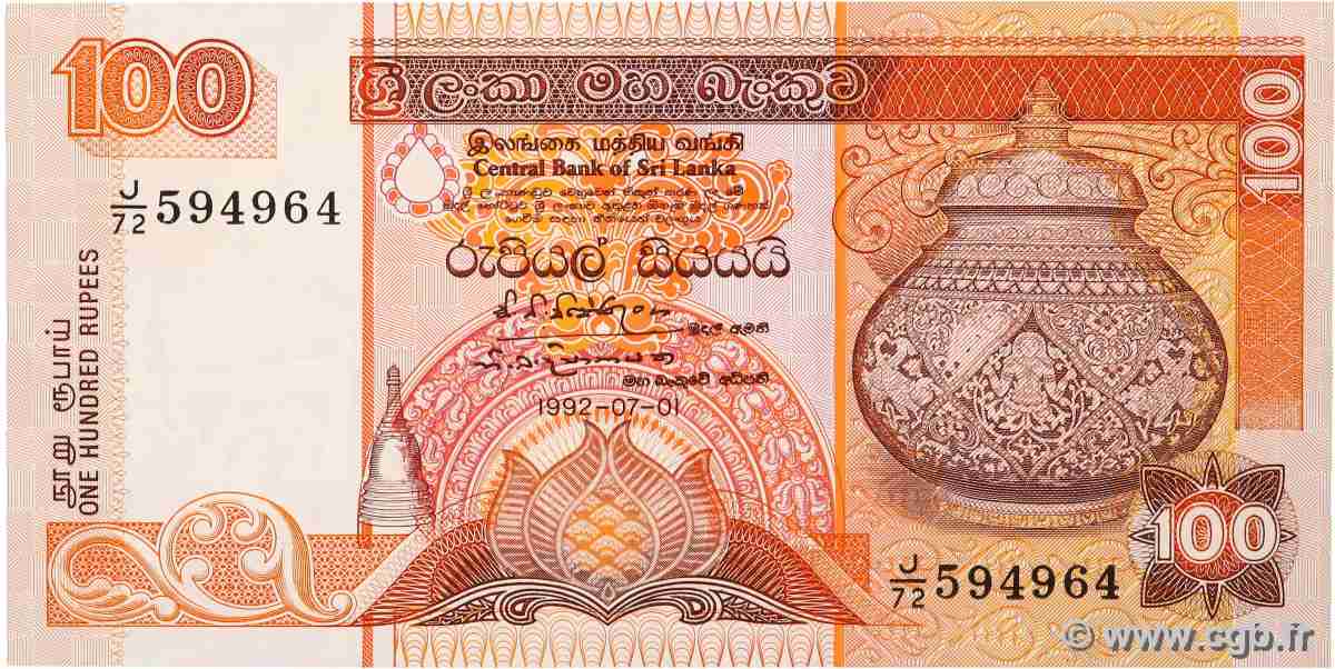 100 Rupees SRI LANKA  1992 P.105A UNC