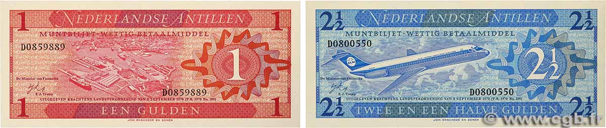 1 et 2,5 Gulden Lot ANTILLE OLANDESI  1979 P.20 et P.21 FDC
