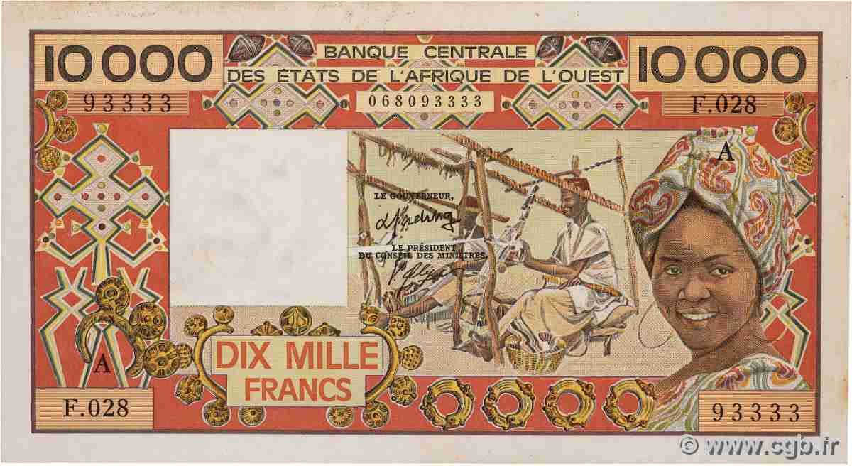 10000 Francs Numéro spécial ÉTATS DE L&nbsp;AFRIQUE DE L&nbsp;OUEST  1986 P.109Ah SUP