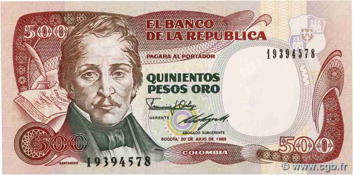 500 Pesos Oro COLOMBIA  1989 P.431 FDC