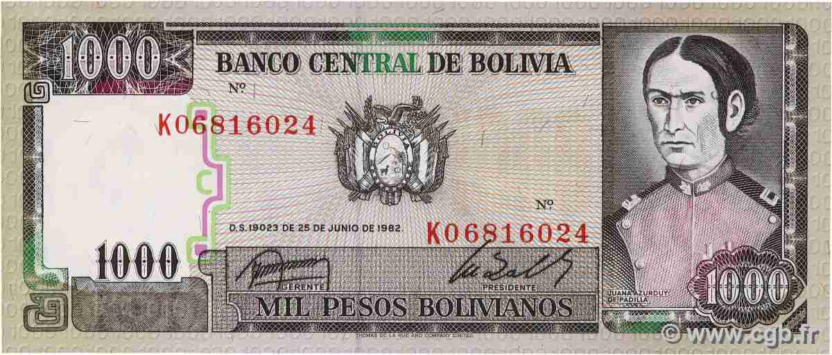 1000 Pesos Bolivianos BOLIVIA  1982 P.167a FDC