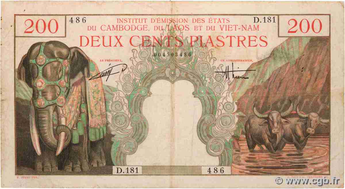 200 Piastres - 200 Dong INDOCHINE FRANÇAISE  1953 P.109 pr.TTB
