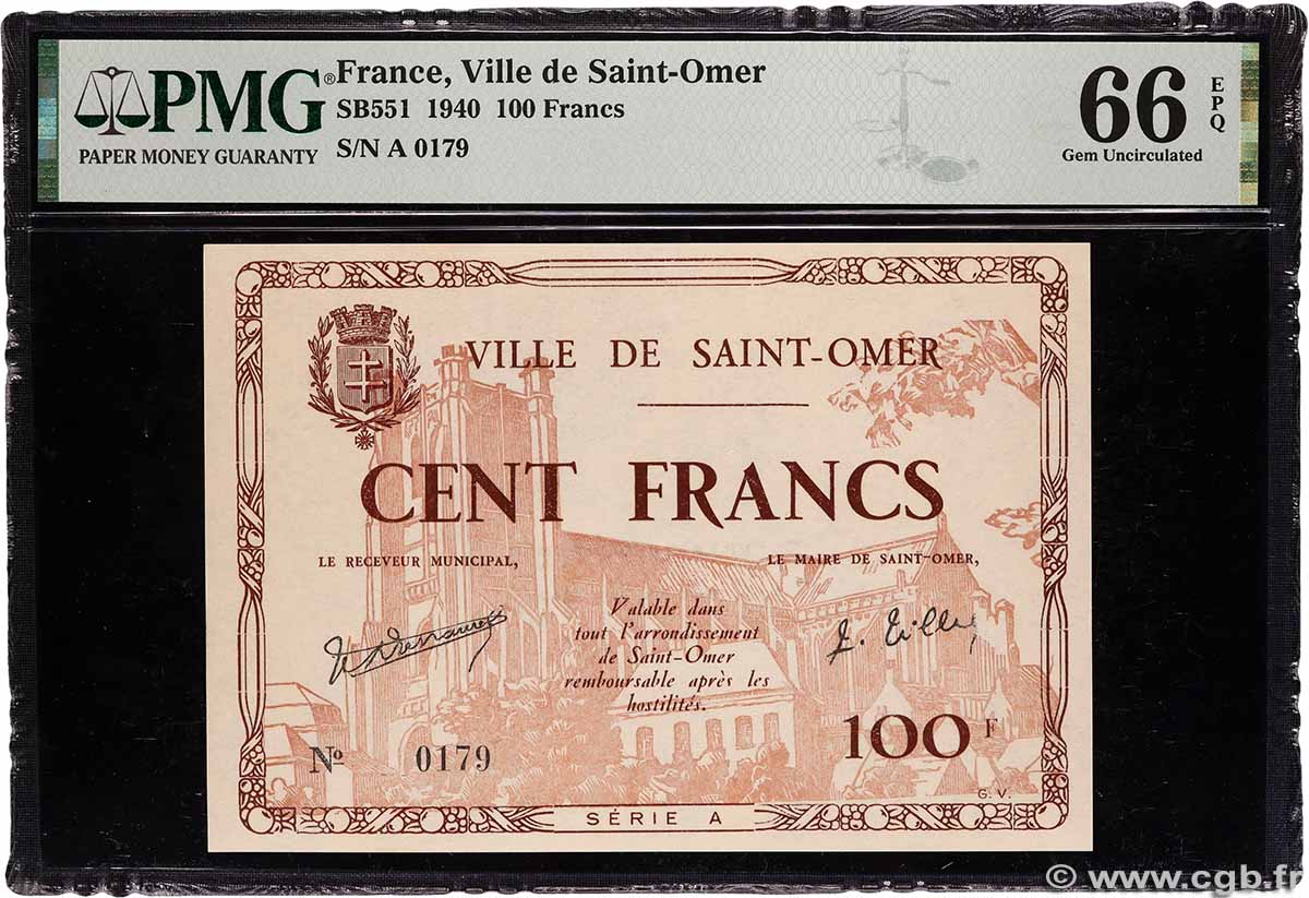 100 Francs FRANCE regionalismo y varios Saint-Omer 1940 BU.93.01 FDC