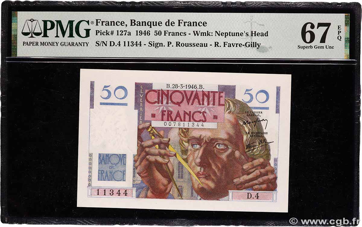 50 Francs LE VERRIER FRANCIA  1946 F.20.02 FDC