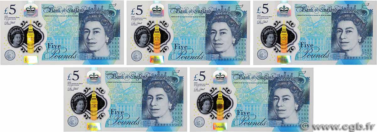 5 Pounds Consécutifs INGLATERRA  2015 P.394 FDC