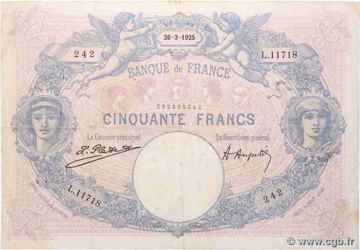 50 Francs BLEU ET ROSE FRANCE  1925 F.14.38 pr.TTB
