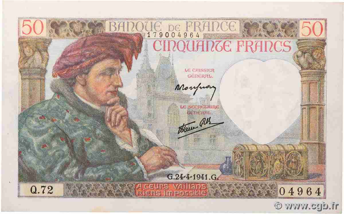 50 Francs JACQUES CŒUR FRANCE  1941 F.19.09 SPL