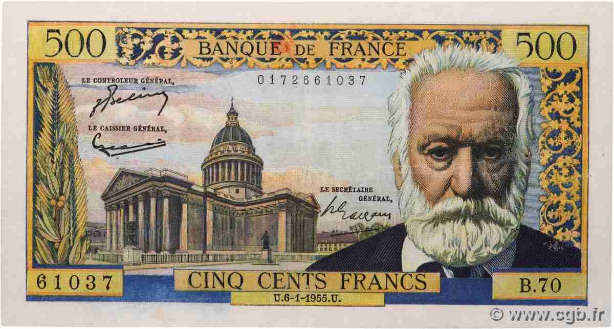500 Francs VICTOR HUGO FRANCIA  1955 F.35.04 BC+