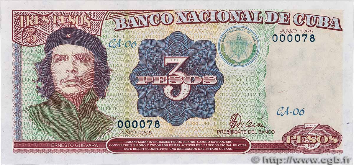 3 Pesos Petit numéro CUBA  1995 P.113 NEUF