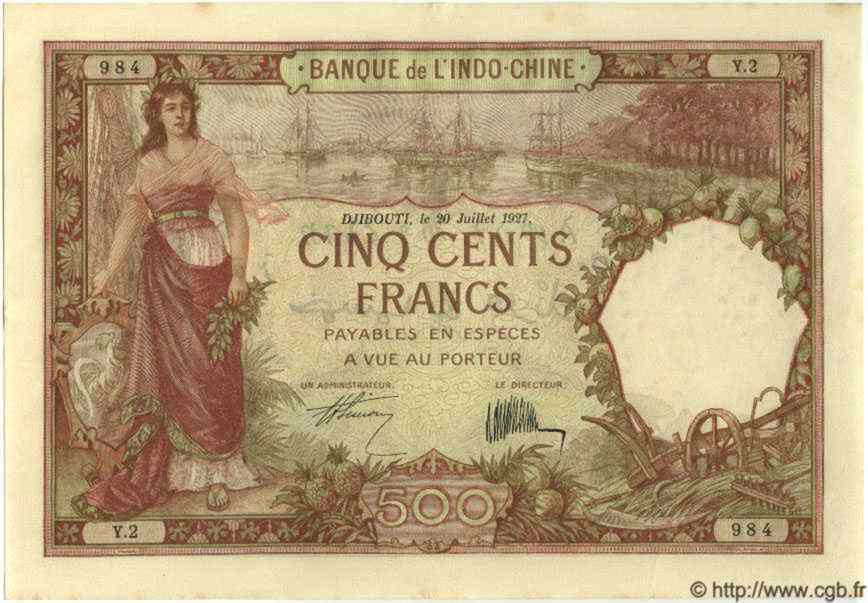 500 Francs  DJIBOUTI  1927 P.09a SPL