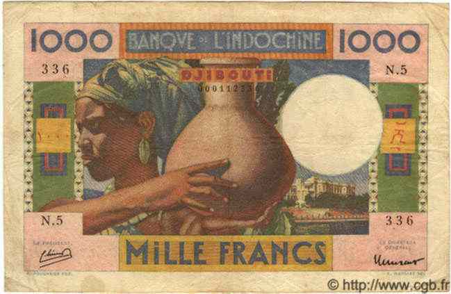 1000 Francs DJIBOUTI  1947 P.20 TB+