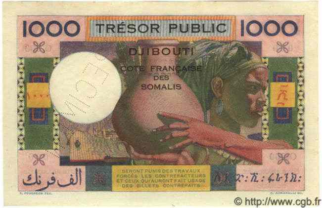 1000 Francs Spécimen DJIBOUTI  1952 P.28s SPL