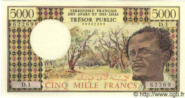 5000 Francs AFARS ET ISSAS  1975 P.35 NEUF