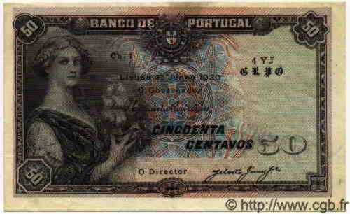 50 Centavos PORTOGALLO  1920 P.052b q.SPL