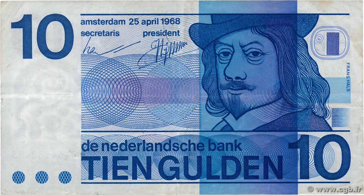 10 Gulden PAESI BASSI  1968 P.091a q.BB