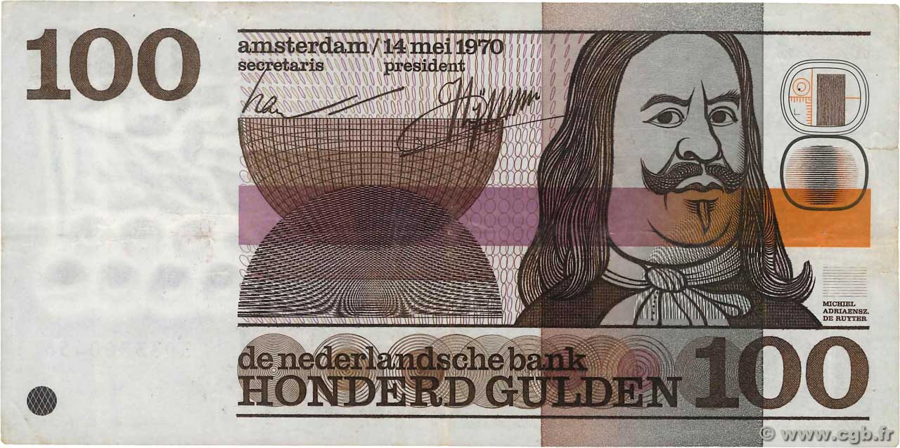 100 Gulden NETHERLANDS  1970 P.093a VF