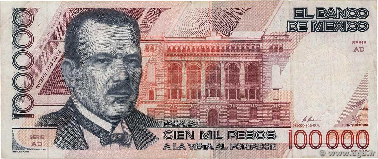 100000 Pesos MEXICO  1988 P.094a F