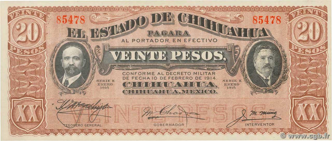 20 Pesos MEXICO  1915 PS.0537a FDC