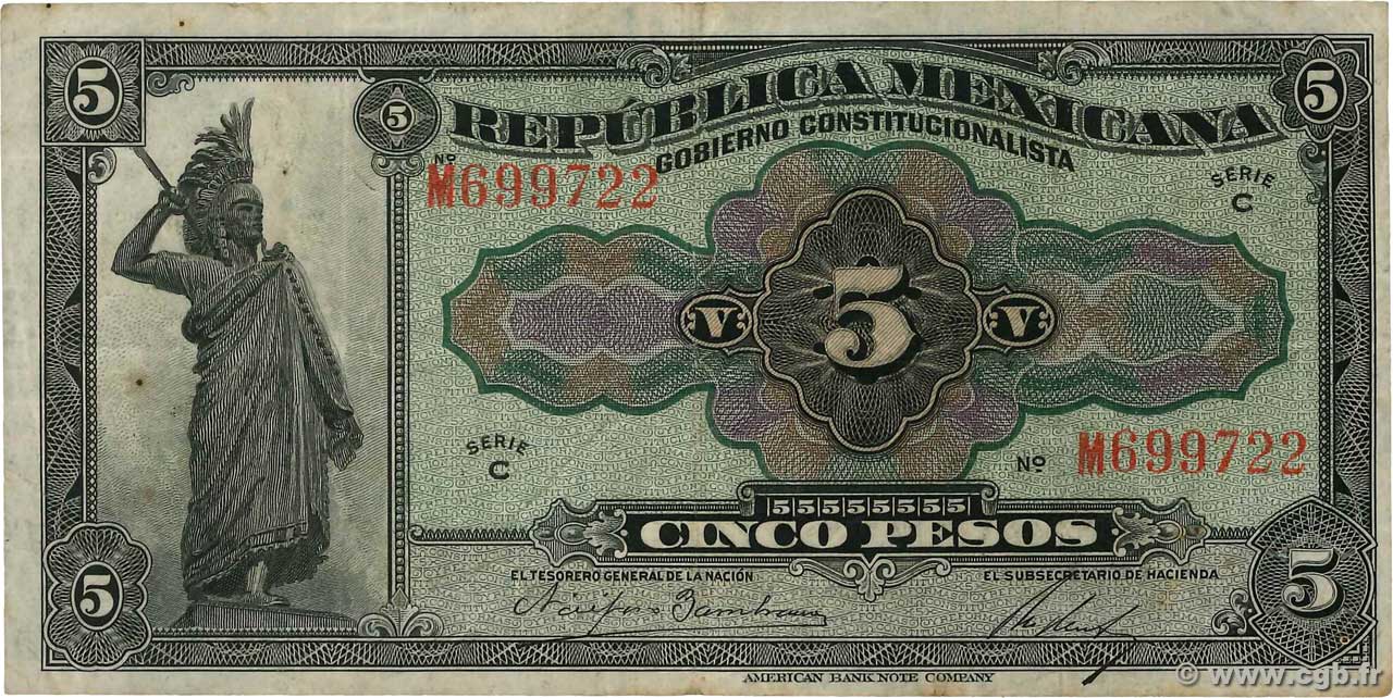 5 Pesos MEXICO  1915 PS.0685a MB