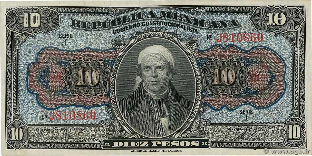 10 Pesos MEXICO  1915 PS.0686a MBC+