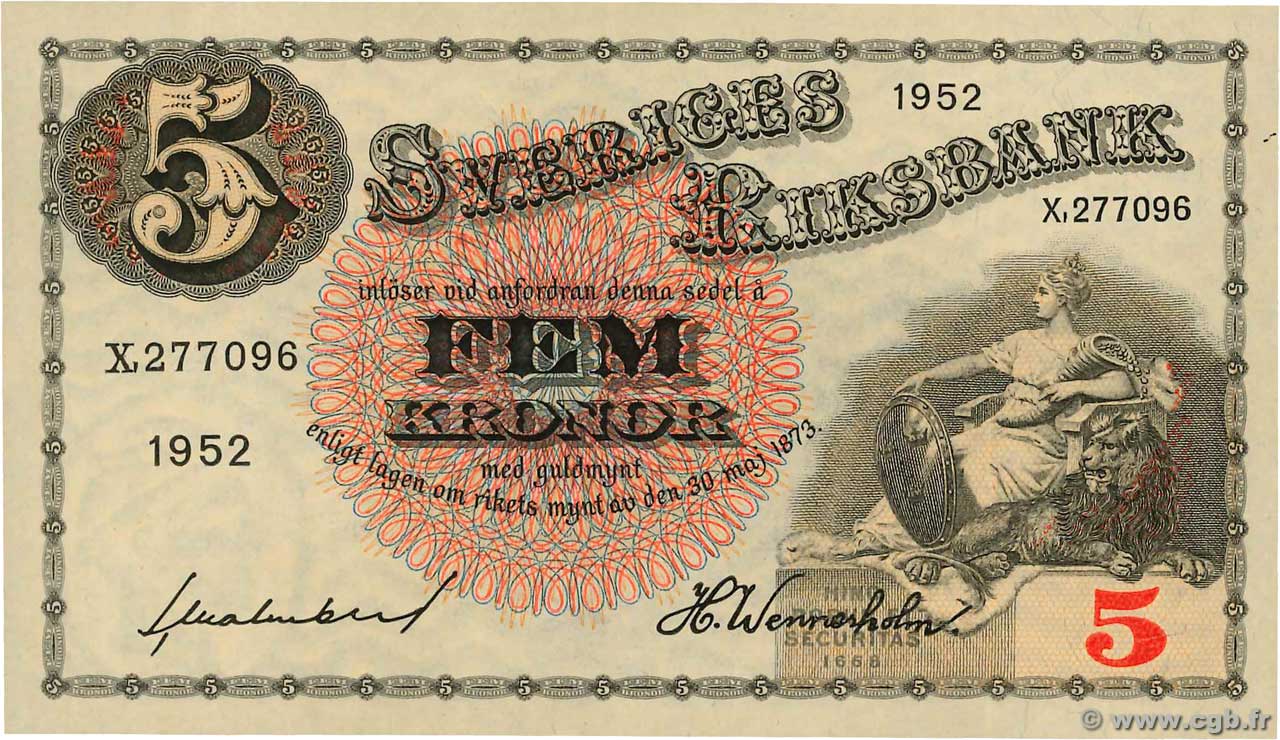 5 Kronor SUÈDE  1952 P.33ai FDC