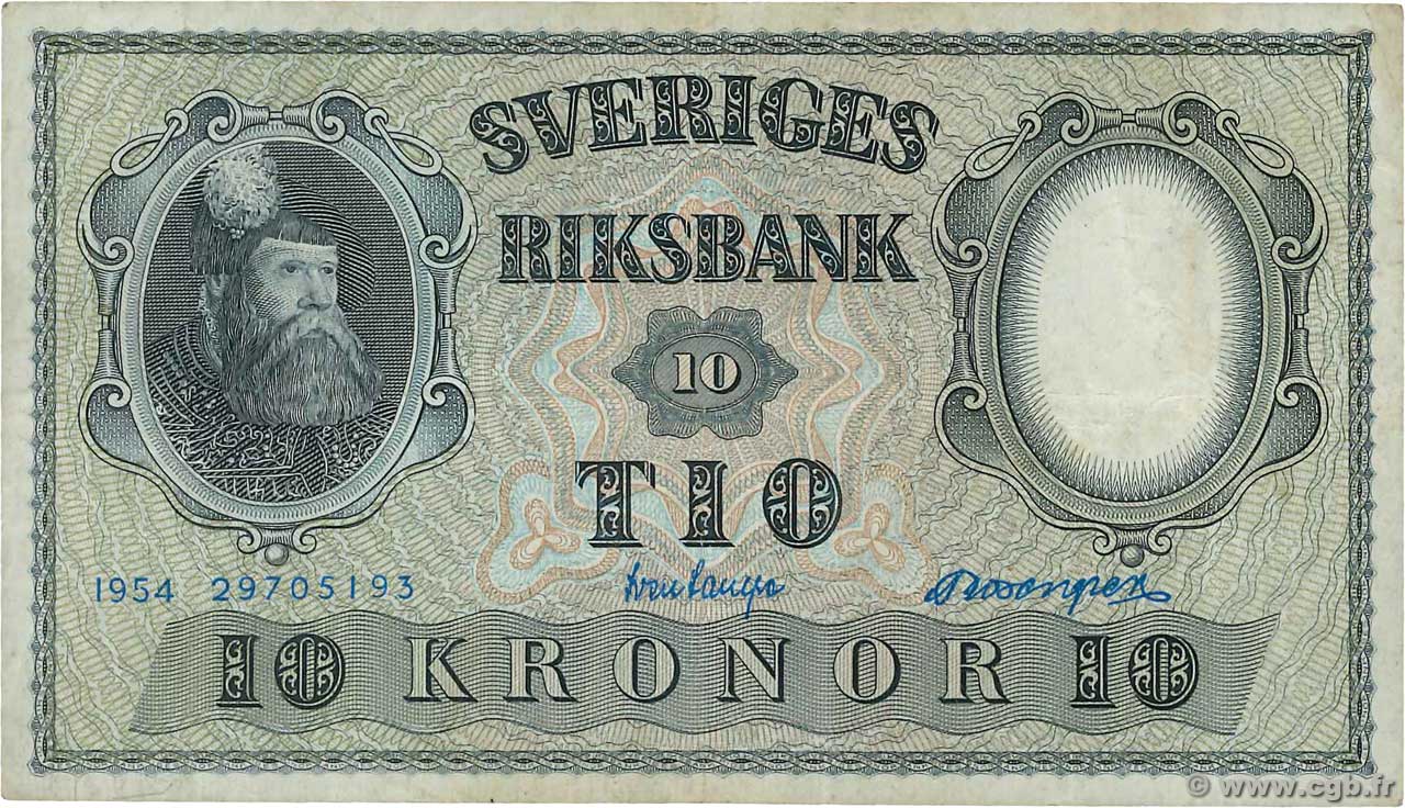 10 Kronor SWEDEN  1954 P.43b VF