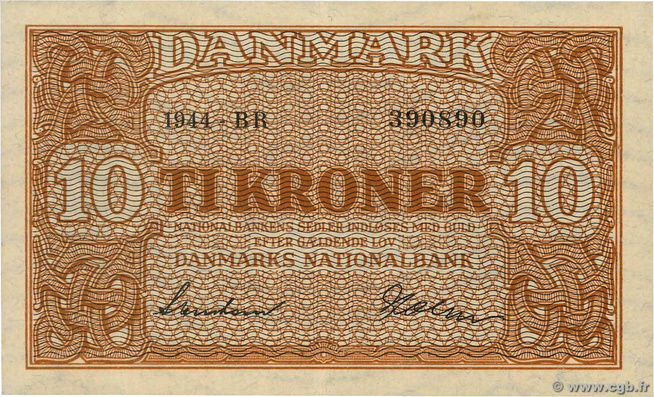 10 Kroner DANEMARK  1944 P.036a SUP
