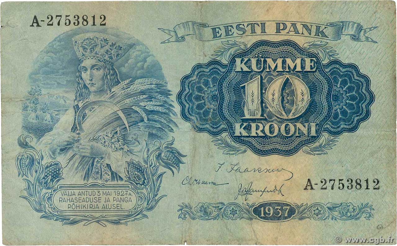 10 Krooni ESTONIE  1937 P.67a TB