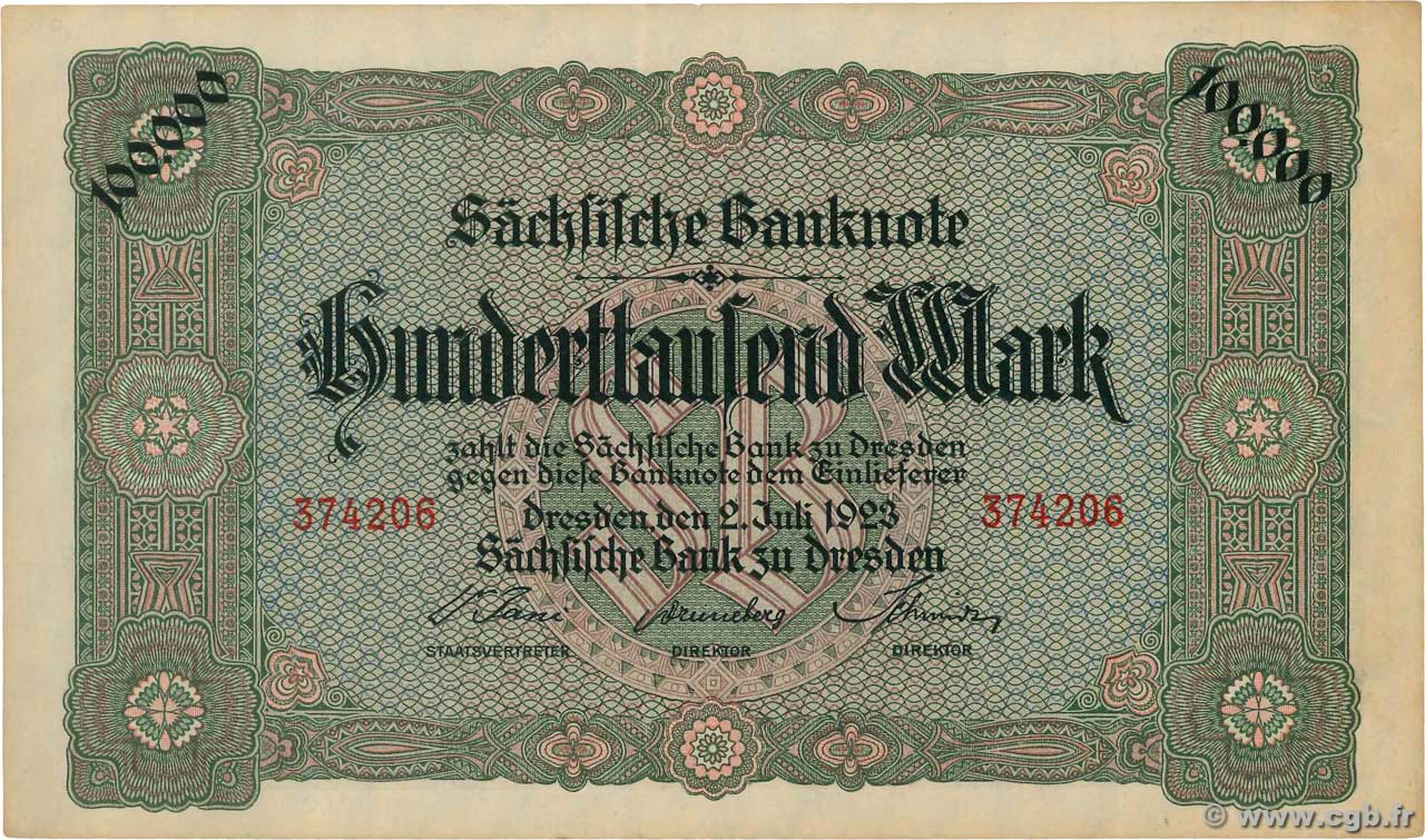 100000 Mark GERMANY Dresden 1923 PS.0960 XF