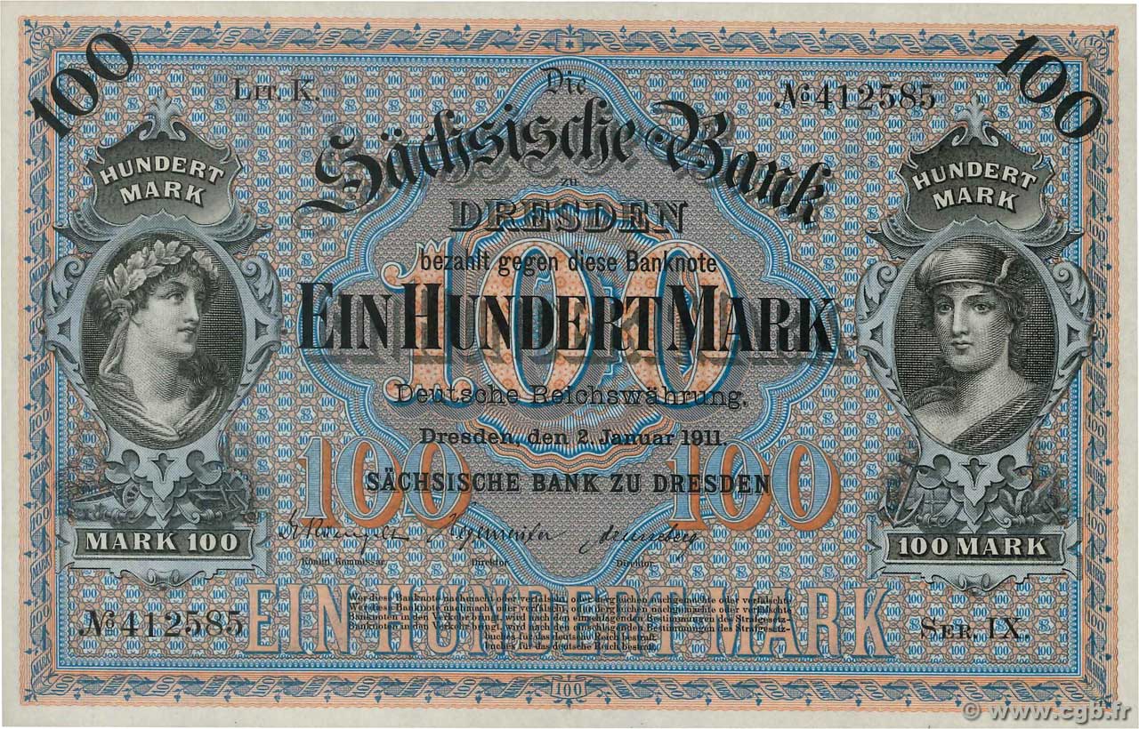 100 Mark ALLEMAGNE Dresden 1911 PS.0952b NEUF