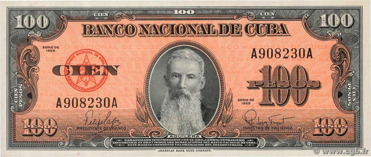 100 Pesos CUBA  1959 P.093a FDC