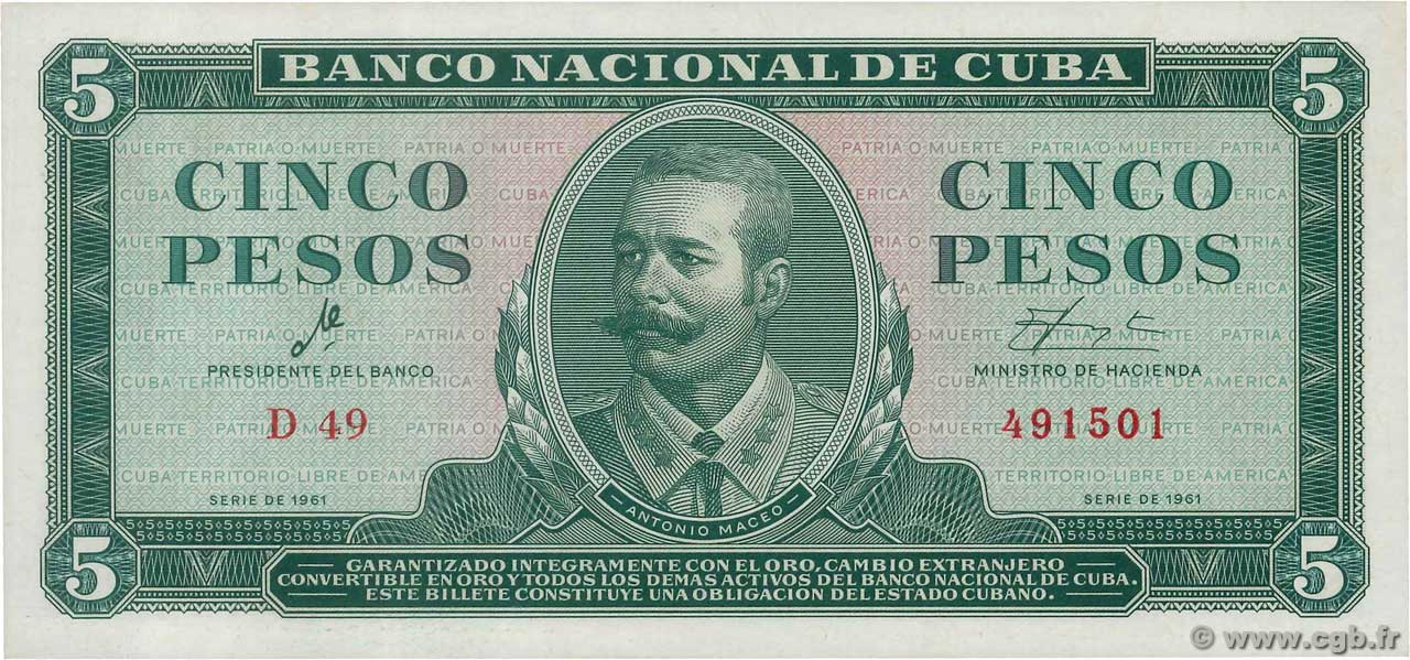 5 Pesos KUBA  1961 P.095a ST