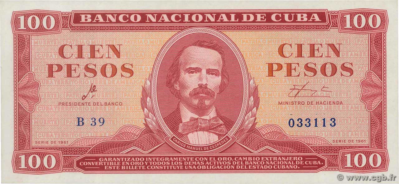 100 Pesos CUBA  1961 P.099a pr.NEUF